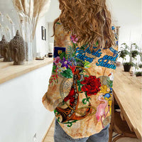 Turks and Caicos Islands Women Casual Shirt Geographic Coordinate Anchor - Turlte Tropical