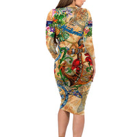 Montserrat Family Matching Long Sleeve Bodycon Dress and Hawaiian Shirt Geographic Coordinate Anchor - Turlte Tropical