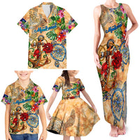 Montserrat Family Matching Tank Maxi Dress and Hawaiian Shirt Geographic Coordinate Anchor - Turlte Tropical