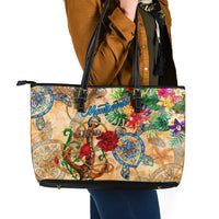 Montserrat Leather Tote Bag Geographic Coordinate Anchor - Turlte Tropical