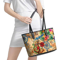 Montserrat Leather Tote Bag Geographic Coordinate Anchor - Turlte Tropical