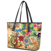 Montserrat Leather Tote Bag Geographic Coordinate Anchor - Turlte Tropical