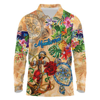 Montserrat Long Sleeve Polo Shirt Geographic Coordinate Anchor - Turlte Tropical