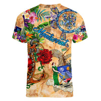 Montserrat Women V-Neck T-Shirt Geographic Coordinate Anchor - Turlte Tropical