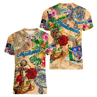 Montserrat Women V-Neck T-Shirt Geographic Coordinate Anchor - Turlte Tropical