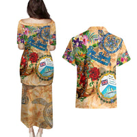 Bay Islands Department Couples Matching Puletasi and Hawaiian Shirt Geographic Coordinate Anchor - Turlte Tropical