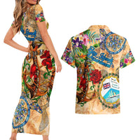 Bay Islands Department Couples Matching Short Sleeve Bodycon Dress and Hawaiian Shirt Geographic Coordinate Anchor - Turlte Tropical