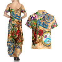 Bay Islands Department Couples Matching Summer Maxi Dress and Hawaiian Shirt Geographic Coordinate Anchor - Turlte Tropical