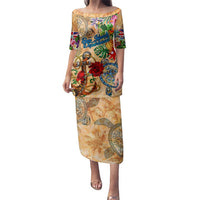 Bay Islands Department Family Matching Puletasi and Hawaiian Shirt Geographic Coordinate Anchor - Turlte Tropical