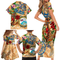 Bay Islands Department Family Matching Short Sleeve Bodycon Dress and Hawaiian Shirt Geographic Coordinate Anchor - Turlte Tropical