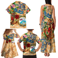 Bay Islands Department Family Matching Tank Maxi Dress and Hawaiian Shirt Geographic Coordinate Anchor - Turlte Tropical