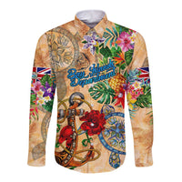 Bay Islands Department Long Sleeve Button Shirt Geographic Coordinate Anchor - Turlte Tropical