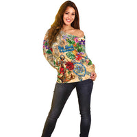 Bay Islands Department Off Shoulder Sweater Geographic Coordinate Anchor - Turlte Tropical