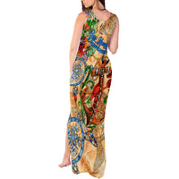 Bay Islands Department Tank Maxi Dress Geographic Coordinate Anchor - Turlte Tropical