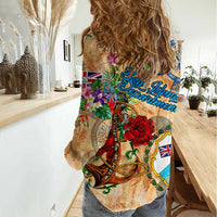 Bay Islands Department Women Casual Shirt Geographic Coordinate Anchor - Turlte Tropical