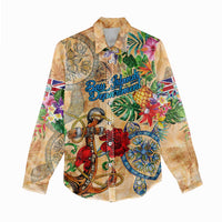 Bay Islands Department Women Casual Shirt Geographic Coordinate Anchor - Turlte Tropical