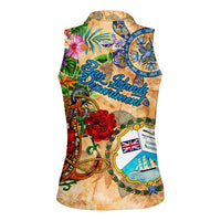 Bay Islands Department Women Sleeveless Polo Shirt Geographic Coordinate Anchor - Turlte Tropical
