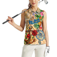 Bay Islands Department Women Sleeveless Polo Shirt Geographic Coordinate Anchor - Turlte Tropical