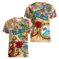 Bay Islands Department Women V-Neck T-Shirt Geographic Coordinate Anchor - Turlte Tropical