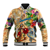 Guadeloupe Baseball Jacket Geographic Coordinate Anchor - Turlte Tropical