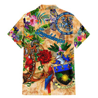 Guadeloupe Family Matching Mermaid Dress and Hawaiian Shirt Geographic Coordinate Anchor - Turlte Tropical