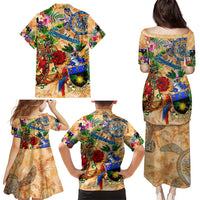 Guadeloupe Family Matching Puletasi and Hawaiian Shirt Geographic Coordinate Anchor - Turlte Tropical