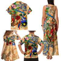 Guadeloupe Family Matching Tank Maxi Dress and Hawaiian Shirt Geographic Coordinate Anchor - Turlte Tropical