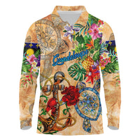 Guadeloupe Long Sleeve Polo Shirt Geographic Coordinate Anchor - Turlte Tropical