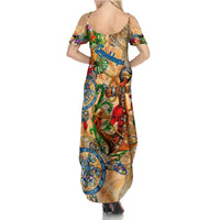 Guadeloupe Summer Maxi Dress Geographic Coordinate Anchor - Turlte Tropical