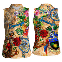 Guadeloupe Women Sleeveless Polo Shirt Geographic Coordinate Anchor - Turlte Tropical