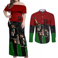 Mexico City 1968 African American Couples Matching Off Shoulder Maxi Dress and Long Sleeve Button Shirts Black Power Salute - Wonder Print Shop