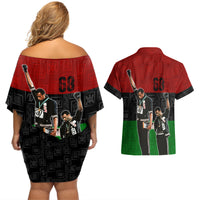 Mexico City 1968 African American Couples Matching Off Shoulder Short Dress and Hawaiian Shirt Black Power Salute - Wonder Print Shop