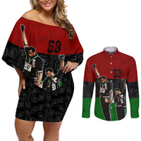 Mexico City 1968 African American Couples Matching Off Shoulder Short Dress and Long Sleeve Button Shirts Black Power Salute - Wonder Print Shop