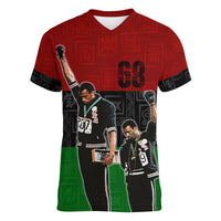 Mexico City 1968 African American Women V Neck T Shirt Black Power Salute - Wonder Print Shop