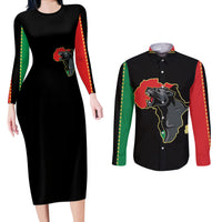 Powerful Panther Africa Couples Matching Long Sleeve Bodycon Dress and Long Sleeve Button Shirts Map Africa - Wonder Print Shop