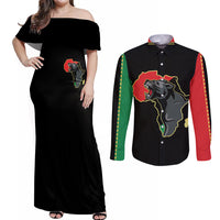 Powerful Panther Africa Couples Matching Off Shoulder Maxi Dress and Long Sleeve Button Shirts Map Africa - Wonder Print Shop