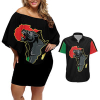 Powerful Panther Africa Couples Matching Off Shoulder Short Dress and Hawaiian Shirt Map Africa - Wonder Print Shop