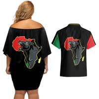 Powerful Panther Africa Couples Matching Off Shoulder Short Dress and Hawaiian Shirt Map Africa - Wonder Print Shop