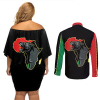Powerful Panther Africa Couples Matching Off Shoulder Short Dress and Long Sleeve Button Shirts Map Africa - Wonder Print Shop