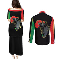 Powerful Panther Africa Couples Matching Puletasi Dress and Long Sleeve Button Shirts Map Africa - Wonder Print Shop