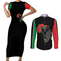 Powerful Panther Africa Couples Matching Short Sleeve Bodycon Dress and Long Sleeve Button Shirts Map Africa - Wonder Print Shop