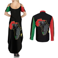 Powerful Panther Africa Couples Matching Summer Maxi Dress and Long Sleeve Button Shirts Map Africa - Wonder Print Shop