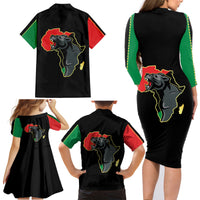 Powerful Panther Africa Family Matching Long Sleeve Bodycon Dress and Hawaiian Shirt Map Africa - Wonder Print Shop