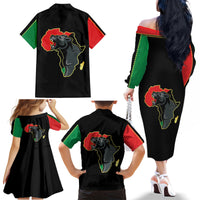 Powerful Panther Africa Family Matching Off Shoulder Long Sleeve Dress and Hawaiian Shirt Map Africa - Wonder Print Shop