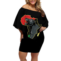 Powerful Panther Africa Family Matching Off Shoulder Short Dress and Hawaiian Shirt Map Africa - Wonder Print Shop