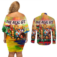 The Real G's Couples Matching Off Shoulder Short Dress and Long Sleeve Button Shirts Civil Rights Leaders - Wonder Print Shop