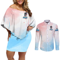 Skull Girl Couples Matching Off Shoulder Short Dress and Long Sleeve Button Shirt Never Fck Given - Wonder Print Shop
