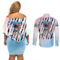 Skull Girl Couples Matching Off Shoulder Short Dress and Long Sleeve Button Shirt Never Fck Given - Wonder Print Shop