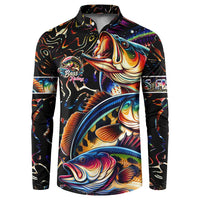 Peacock Bass Fishing Button Sweatshirt Waves Art
