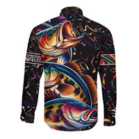 Peacock Bass Fishing Long Sleeve Button Shirt Waves Art